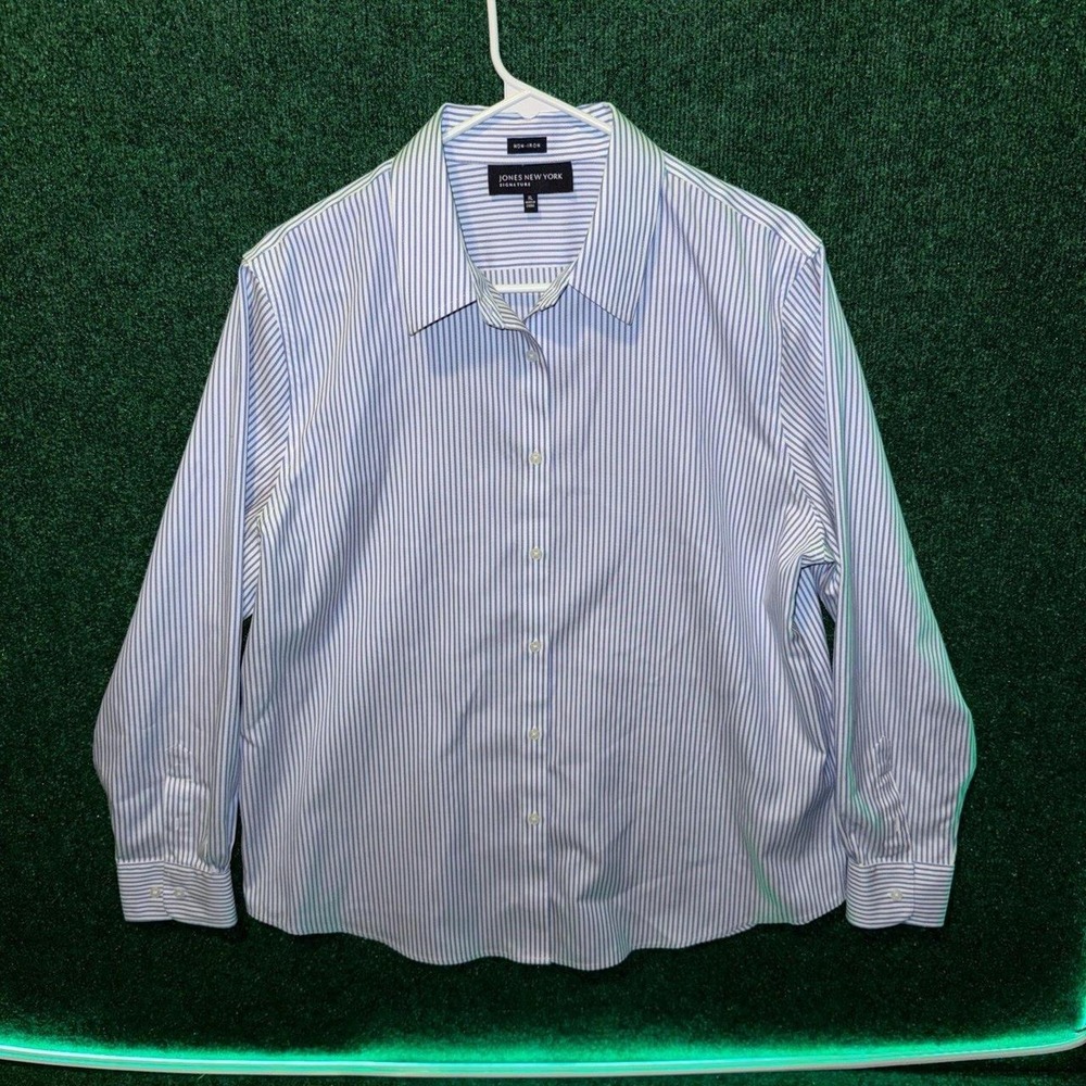 Jones New York Men's Blue White Stripe Nok‎ Iron Button Down Size XL J15